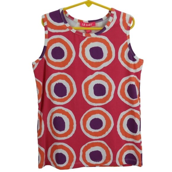 CR Kids Sleeveless Tank Top 7/8 Red With Orange & Purple Circles Cotton Blend - Picture 1 of 3